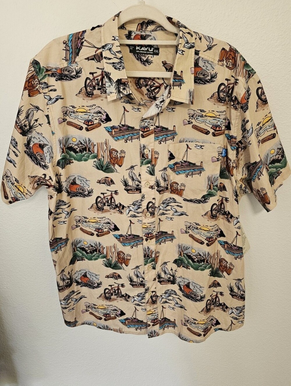 Kavu Men's Beige Tropical Print Short-Sleeve Shirt